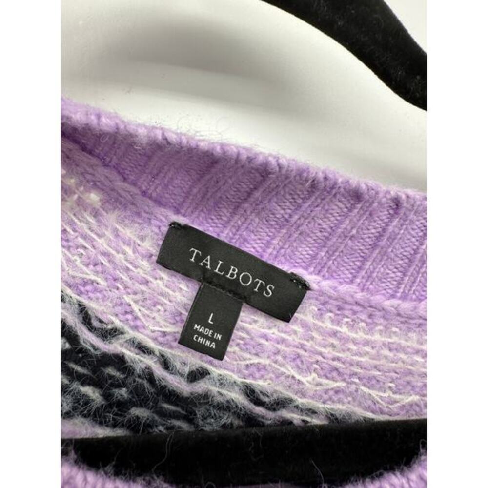 Talbots Purple Fair Isle Sequin Knit Sweater Womens Sz‎ L Wool Blend Cozy Knit - Picture 6 of 7